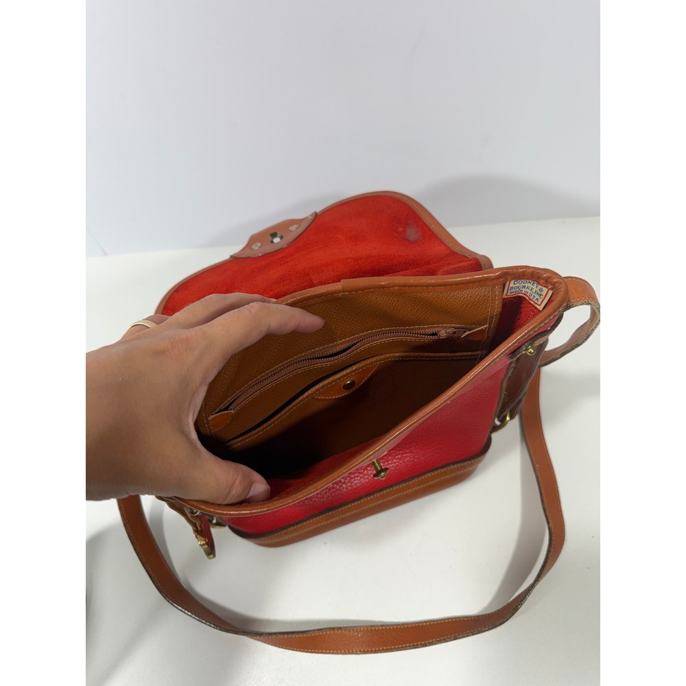 Dooney & Bourke Vintage All Weather Leather Crossbody Bag Red Tan USA Made - Picture 10 of 16